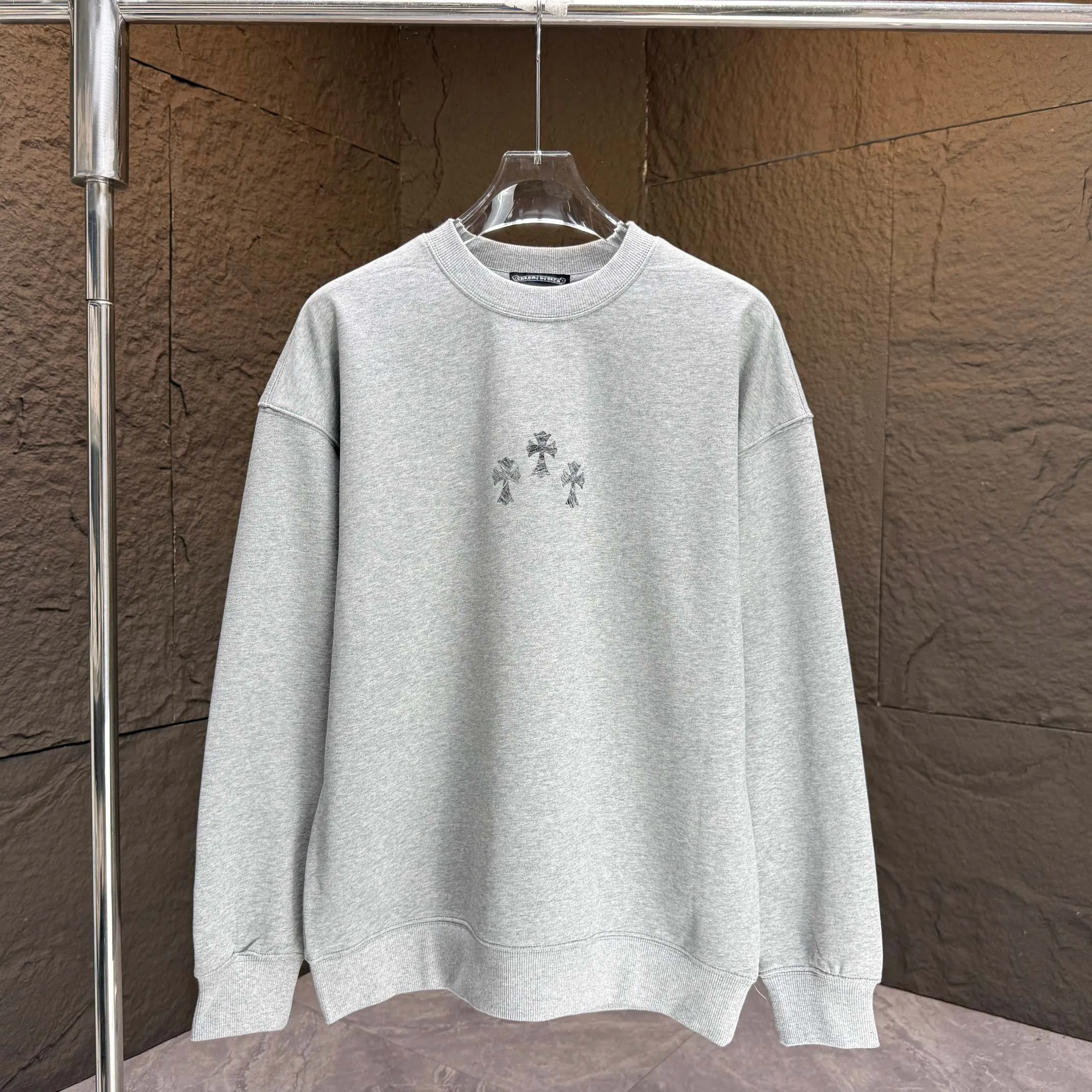 🅿️250 CH* Croixin* 2025 autumn and winter new round neck sweatshirt 400g terry cotton Sanskrit horseshoe logo flocking➕silver wire Color: Black White Gray Purple Size: S M L XL XX